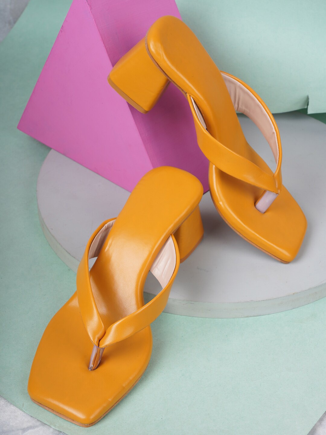 

VAYONAA Women Mustard PU Block Sandals