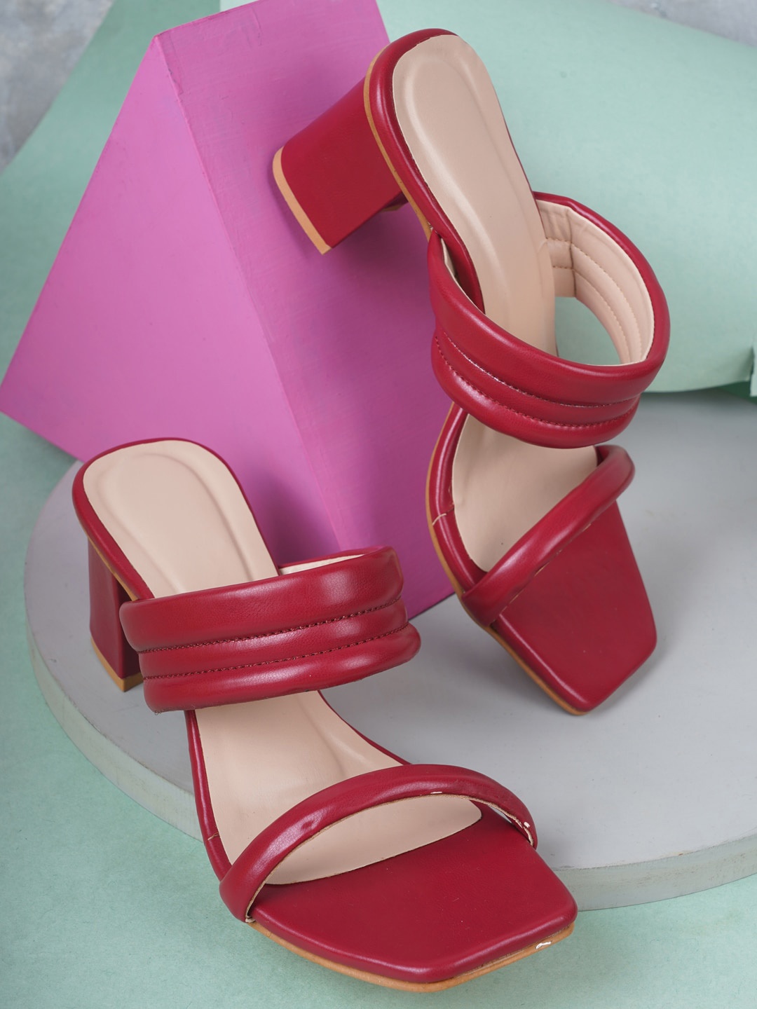 

VAYONAA Maroon Solid PU Block Heels