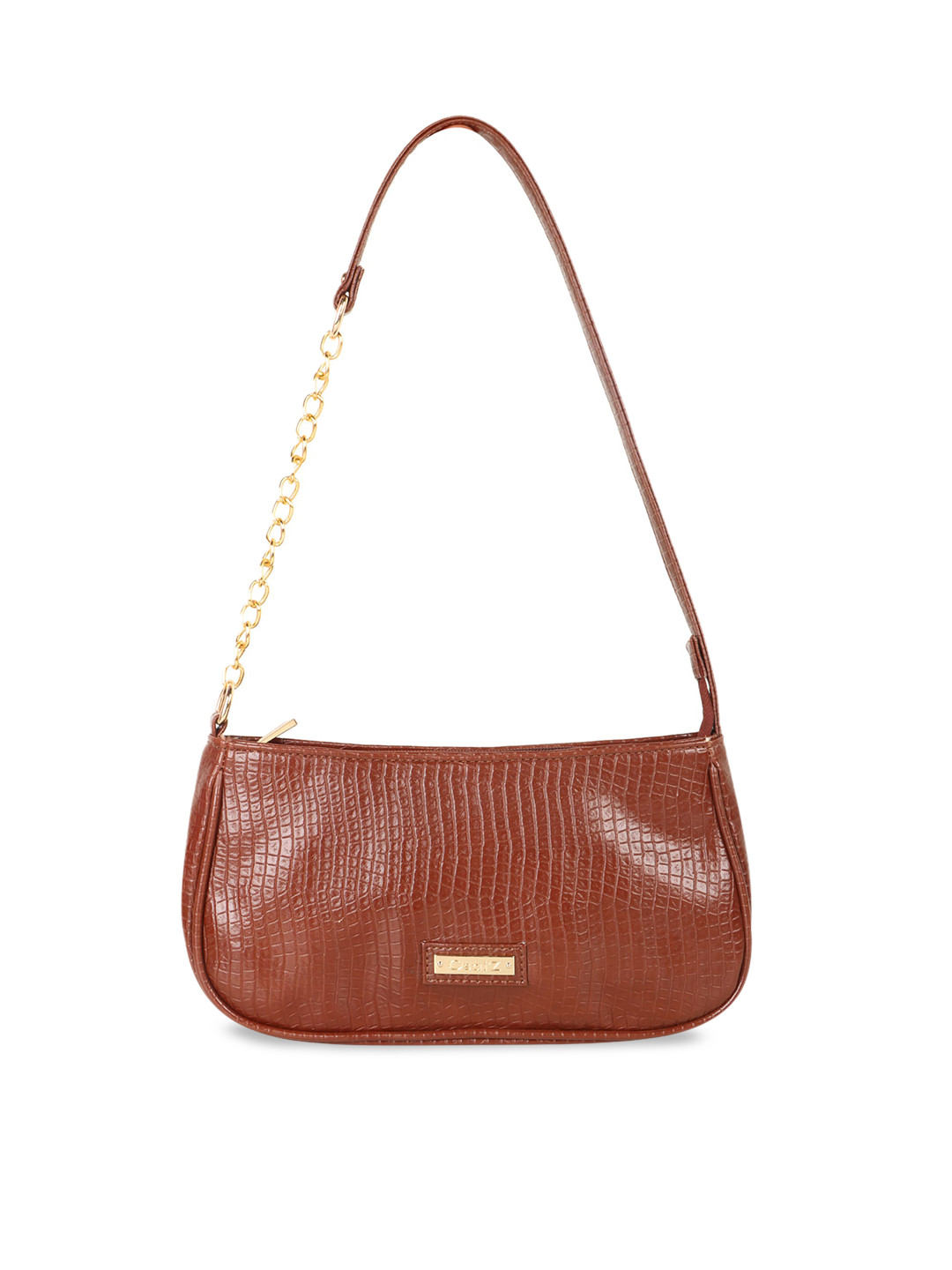 

OsaiZ Brown Textured Structured Shoulder Bag