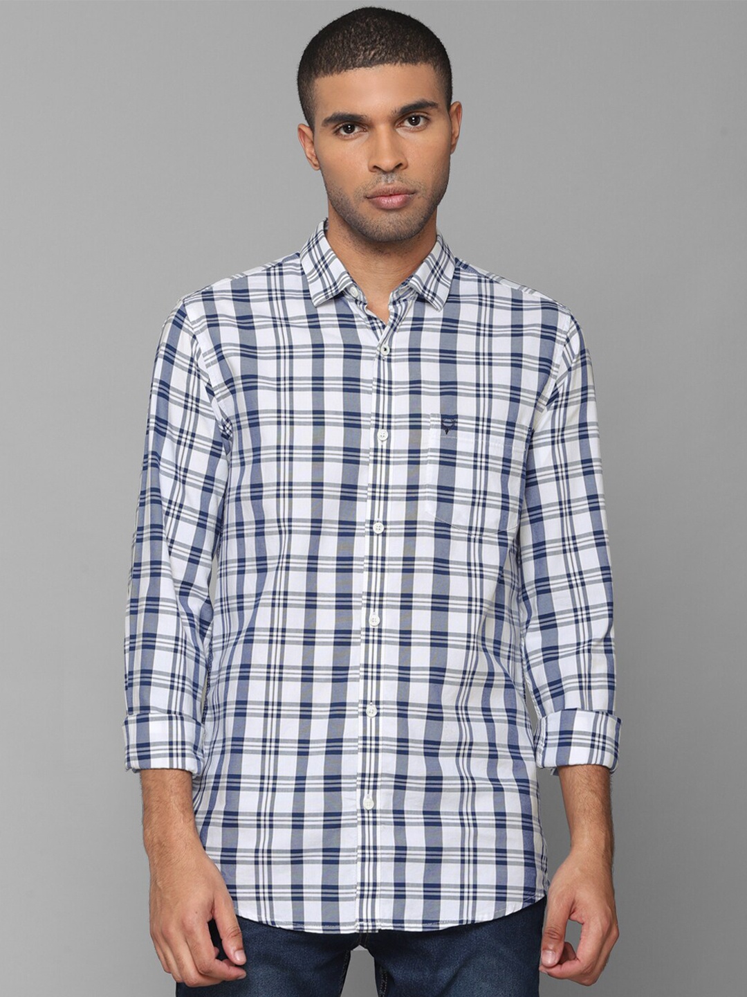 

Allen Solly Men White Slim Fit Tartan Checks Checked Casual Cotton Shirt