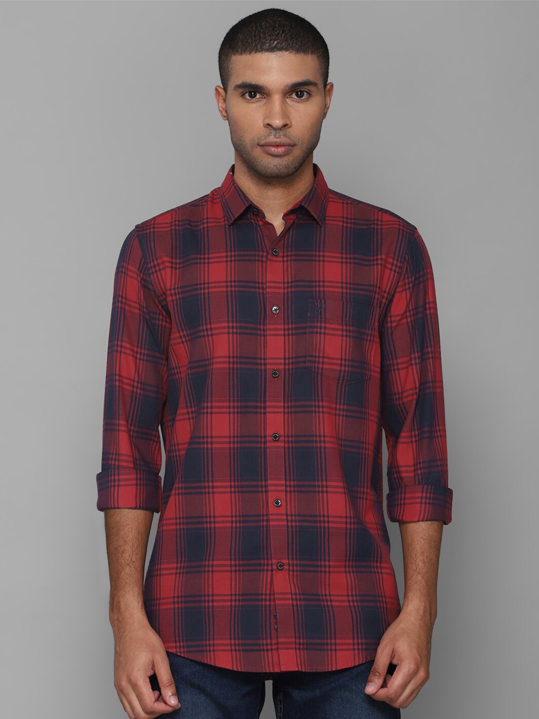 

Allen Solly Men Cotton Navy Blue Slim Fit Checked Casual Shirt