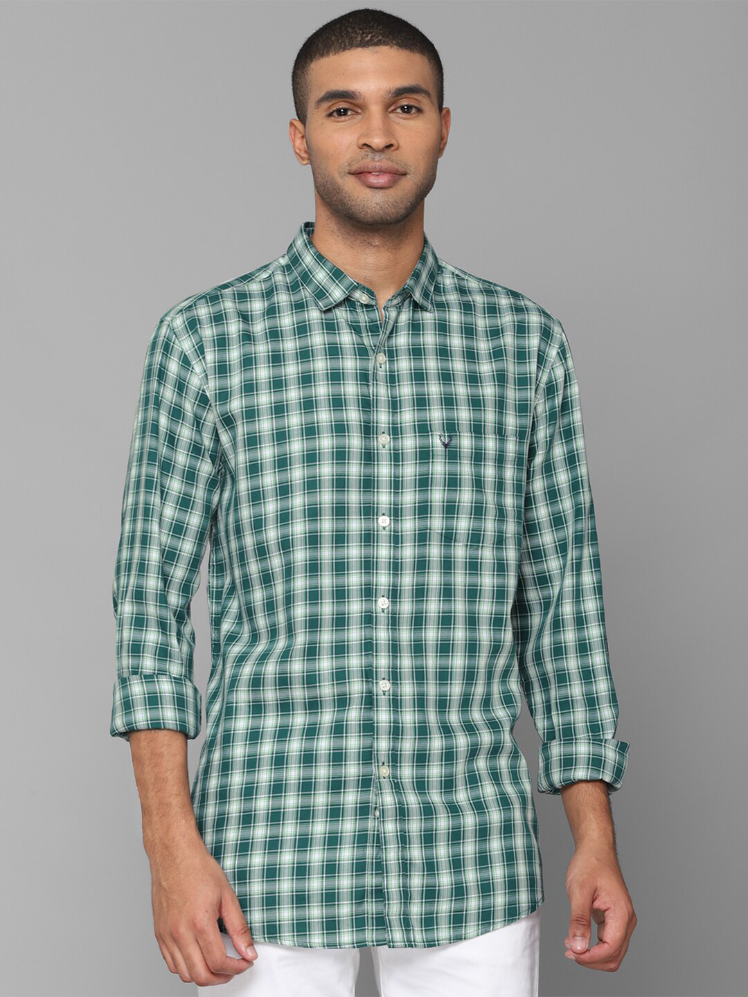 

Allen Solly Men Green & White Slim Fit Checked Casual Shirt
