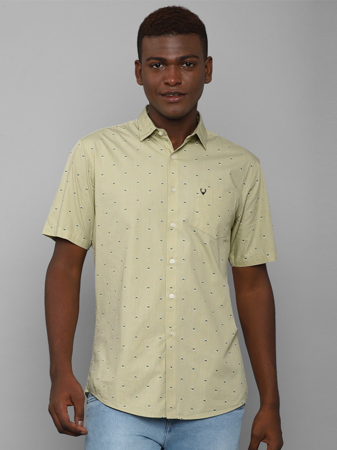 

Allen Solly Men Khaki Slim Fit Printed Cotton Casual Shirt