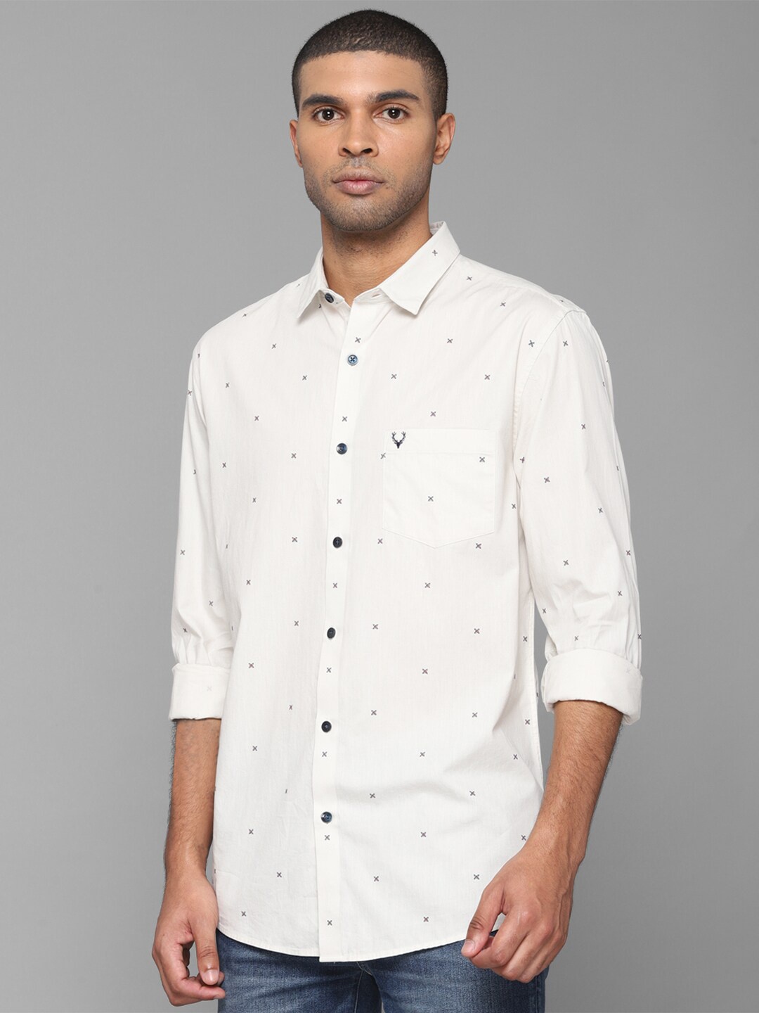 

Allen Solly Men White Slim Fit Printed Pure Cotton Casual Shirt