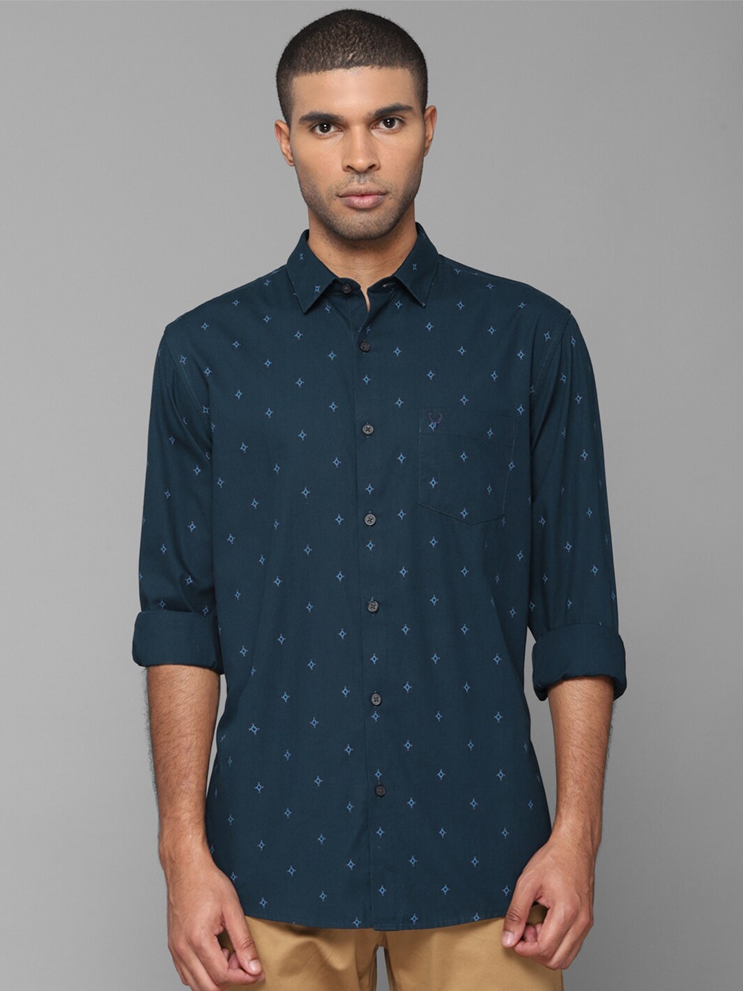 

Allen Solly Men Teal Printed Cotton Casual Shirt