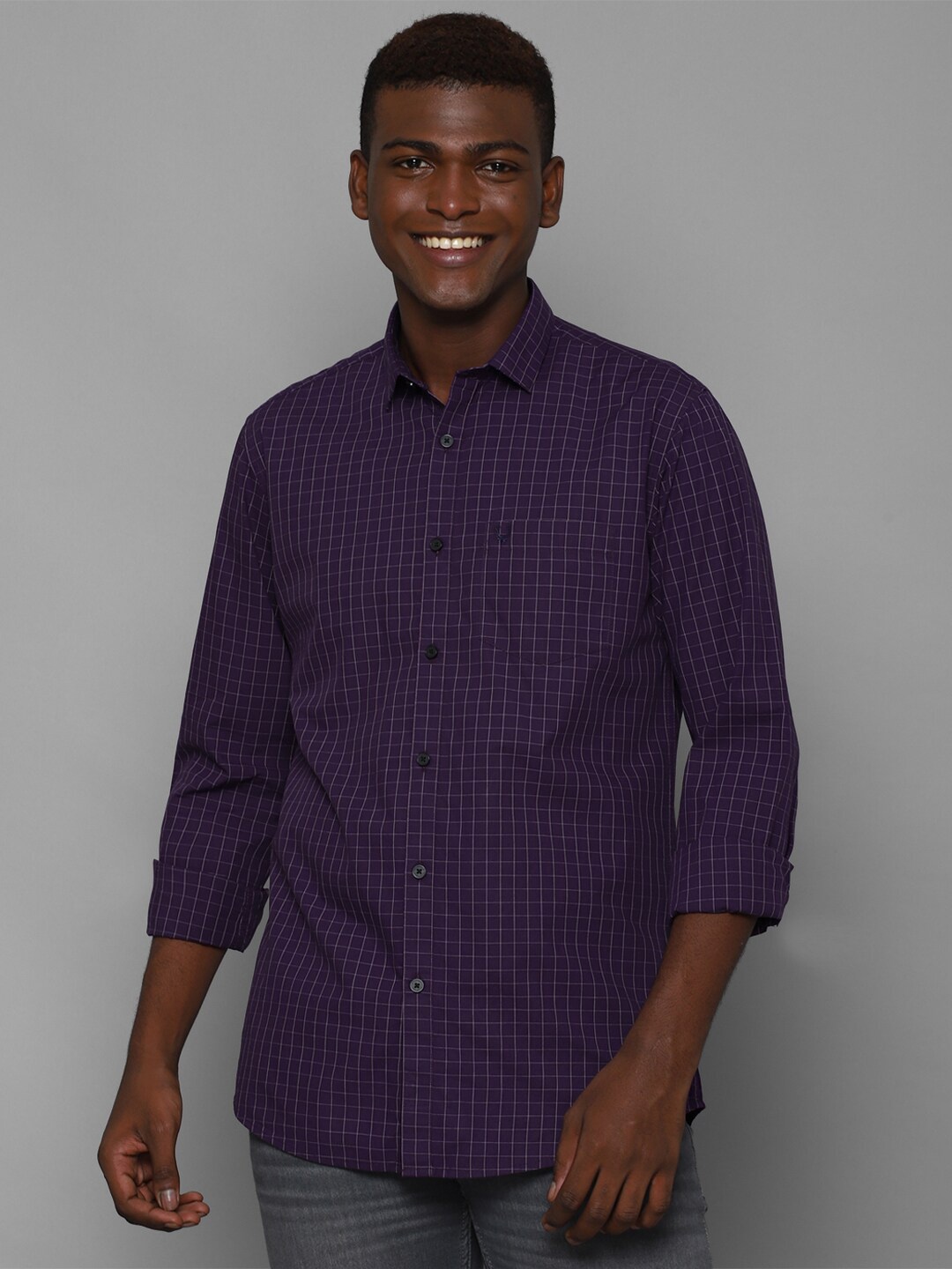 

Allen Solly Men Purple Slim Fit Grid Tattersall Checks Checked Casual Shirt