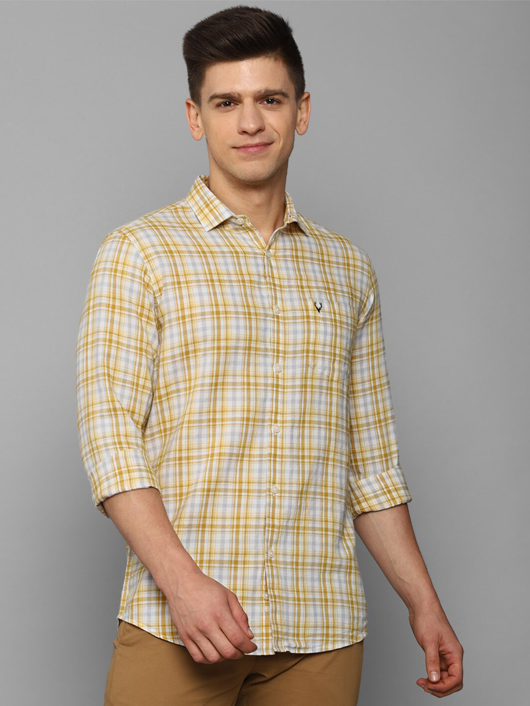 

Allen Solly Men Yellow Slim Fit Tartan Checks Checked Casual Shirt