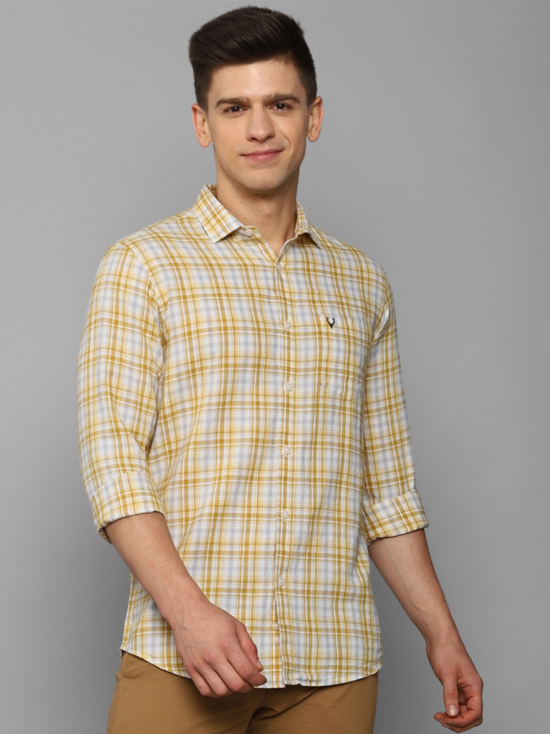 

Allen Solly Men Yellow Slim Fit Tartan Checks Checked Casual Shirt