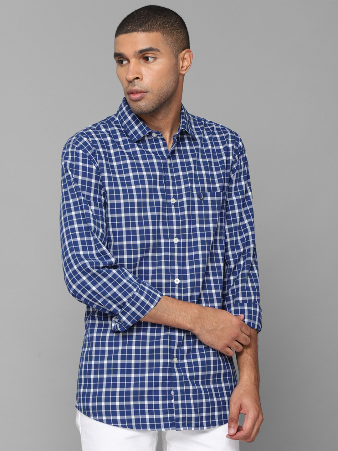 

Allen Solly Men Blue Slim Fit Tartan Checks Checked Casual Shirt