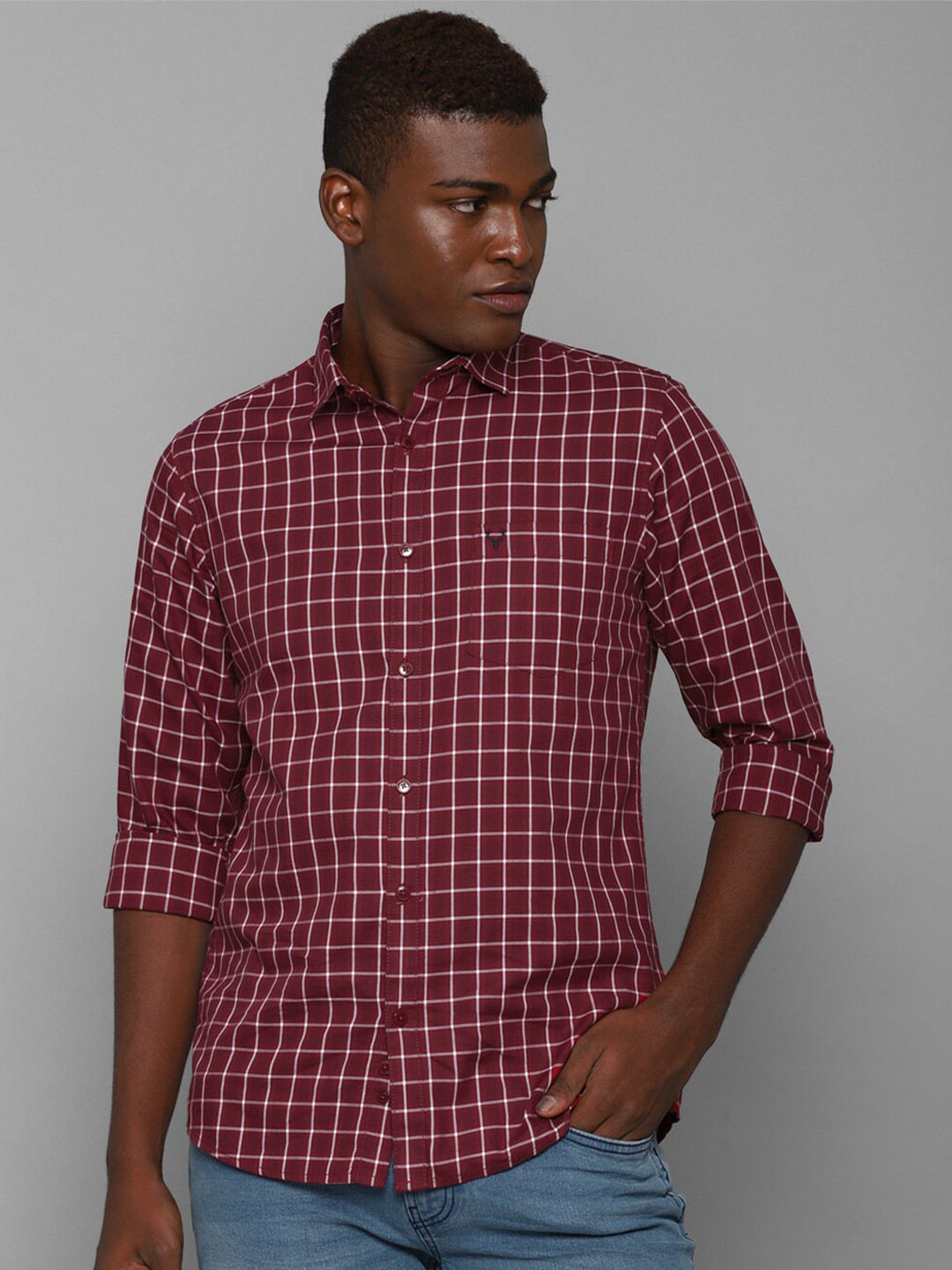 

Allen Solly Men Maroon Slim Fit Grid Tattersall Checked Casual Shirt