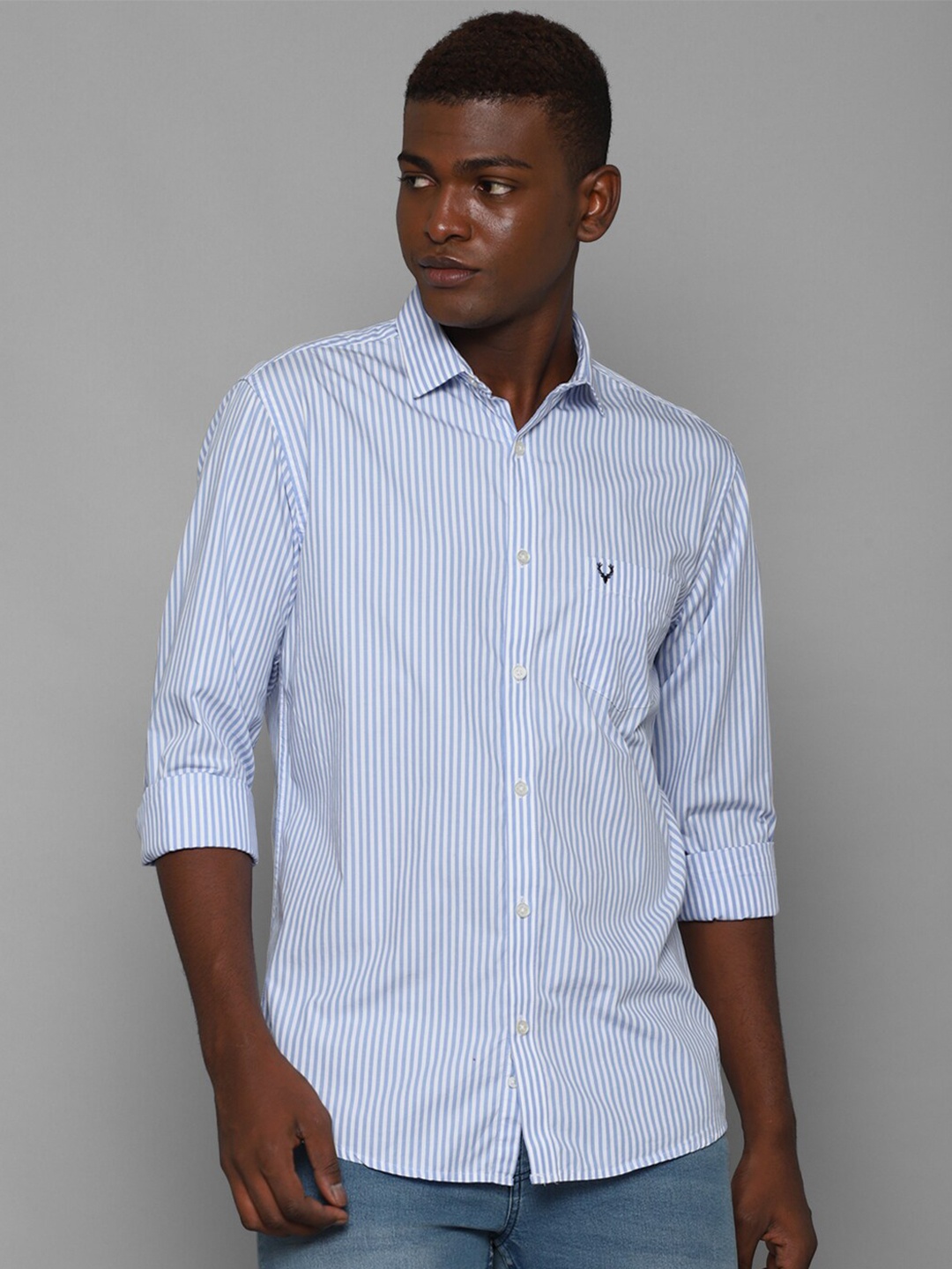 

Allen Solly Men Blue Striped Cotton Casual Shirt