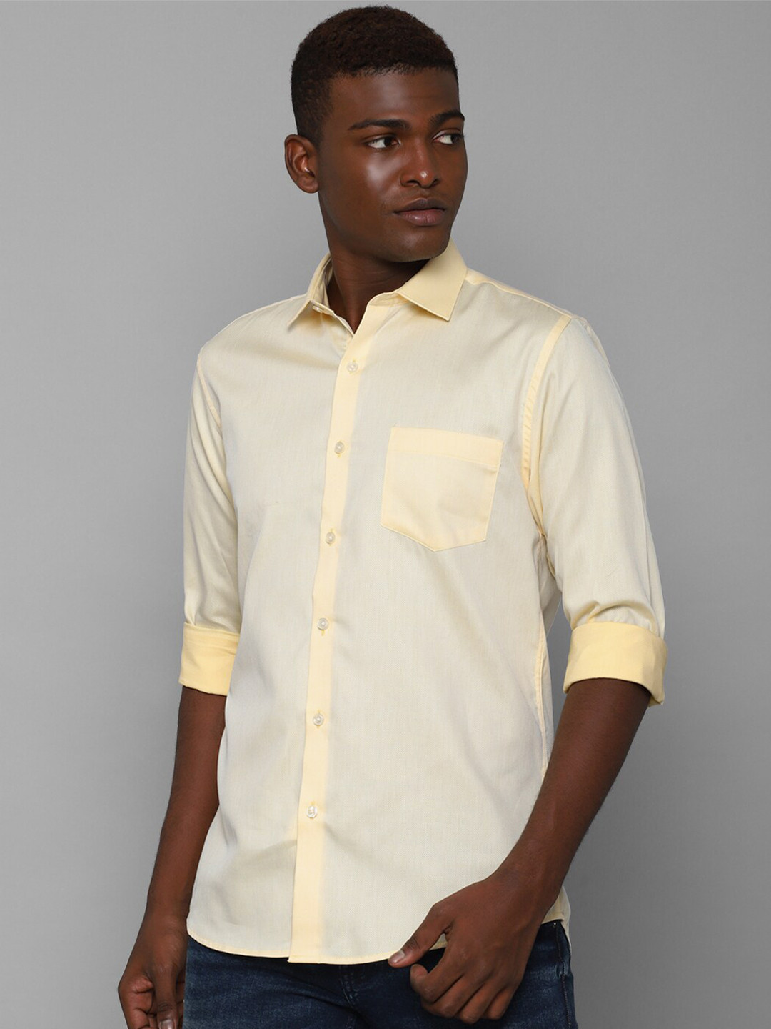 

Allen Solly Men Yellow Solid Cotton Casual Shirt