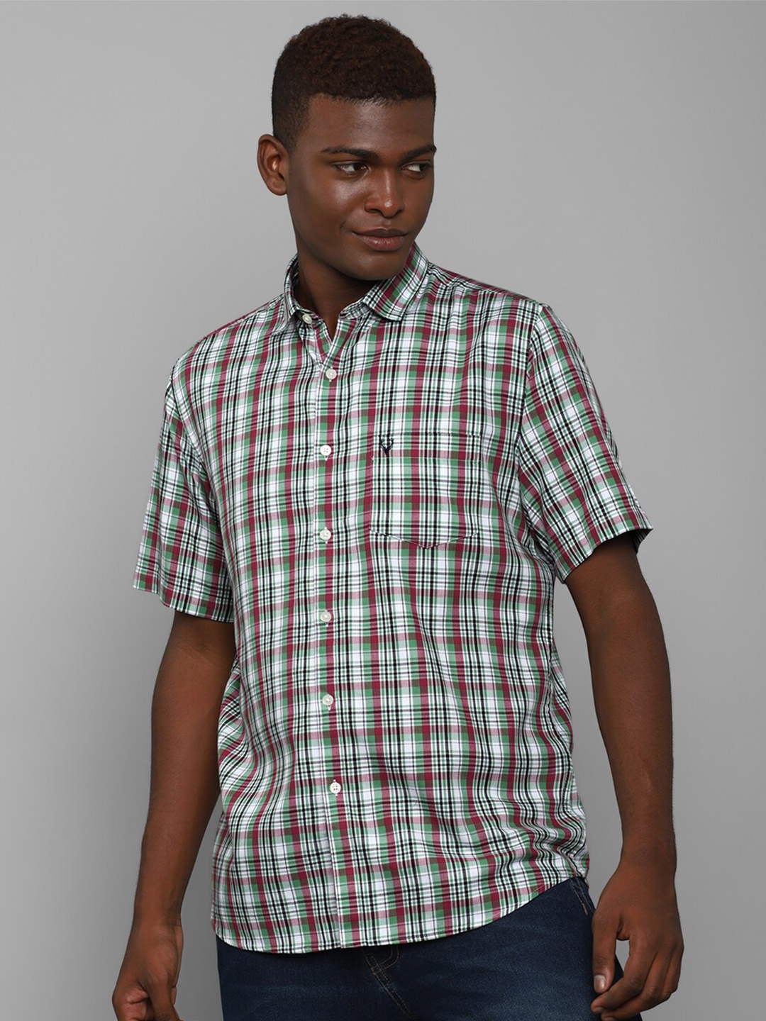 

Allen Solly Men Green Slim Fit Tartan Checks Checked Casual Shirt