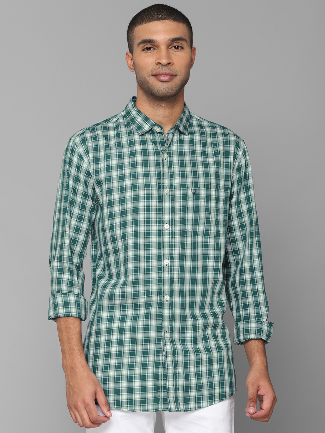 

Allen Solly Men Green Slim Fit Checked Casual Shirt