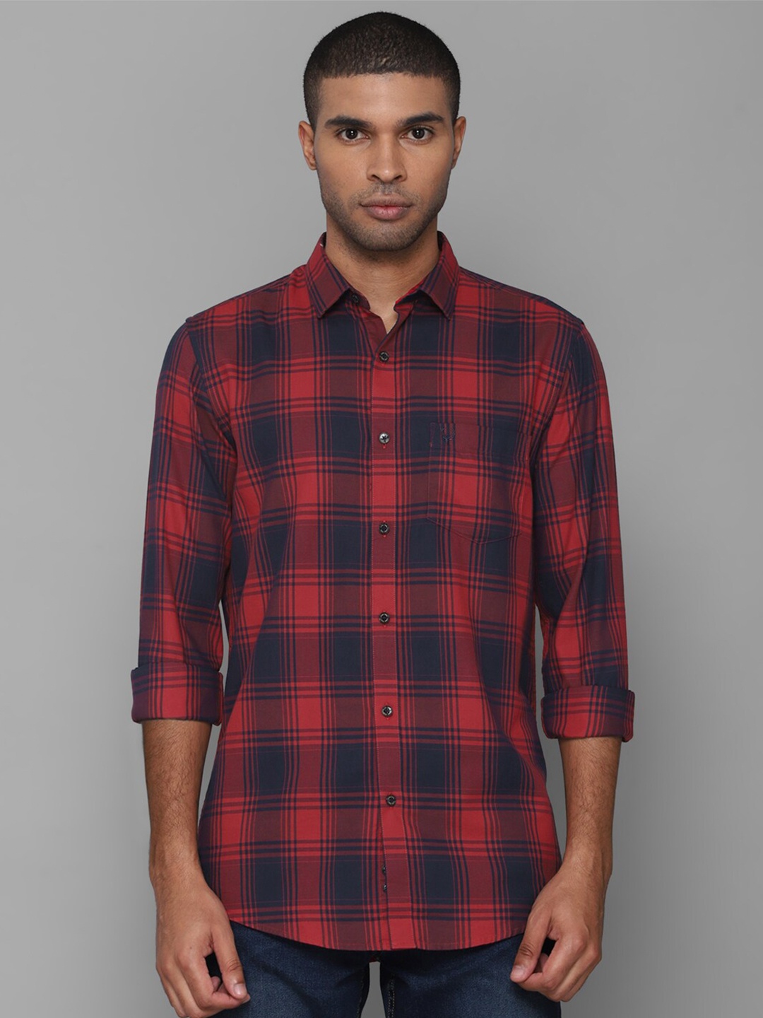 

Allen Solly Men Navy Blue Slim Fit Checked Cotton Casual Shirt