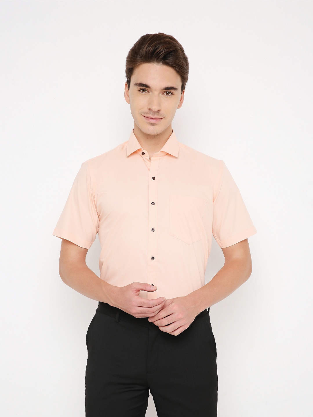 

MARK & ALBERT Men Cotton Peach-Coloured Classic Tailored Fit Casual Shirt