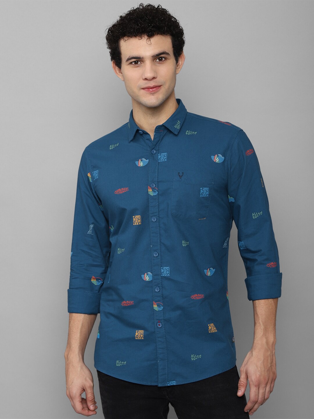

Allen Solly Sport Men Teal Printed Casual Cotton Shirt