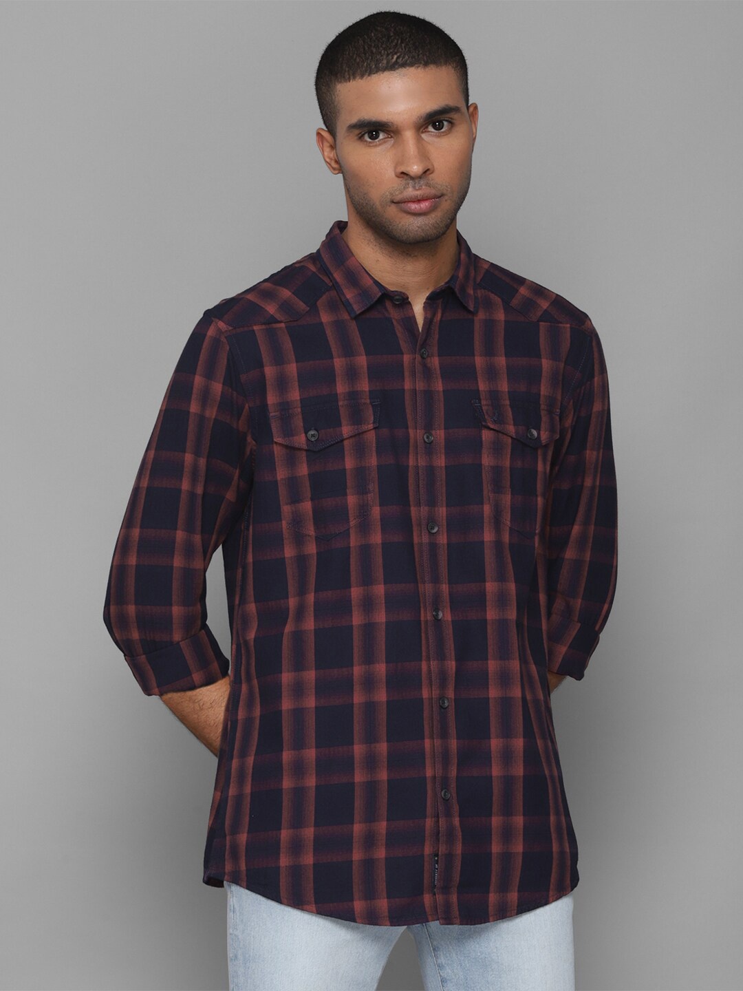 

Allen Solly Sport Men Cotton Navy Blue Tartan Checks Checked Casual Shirt