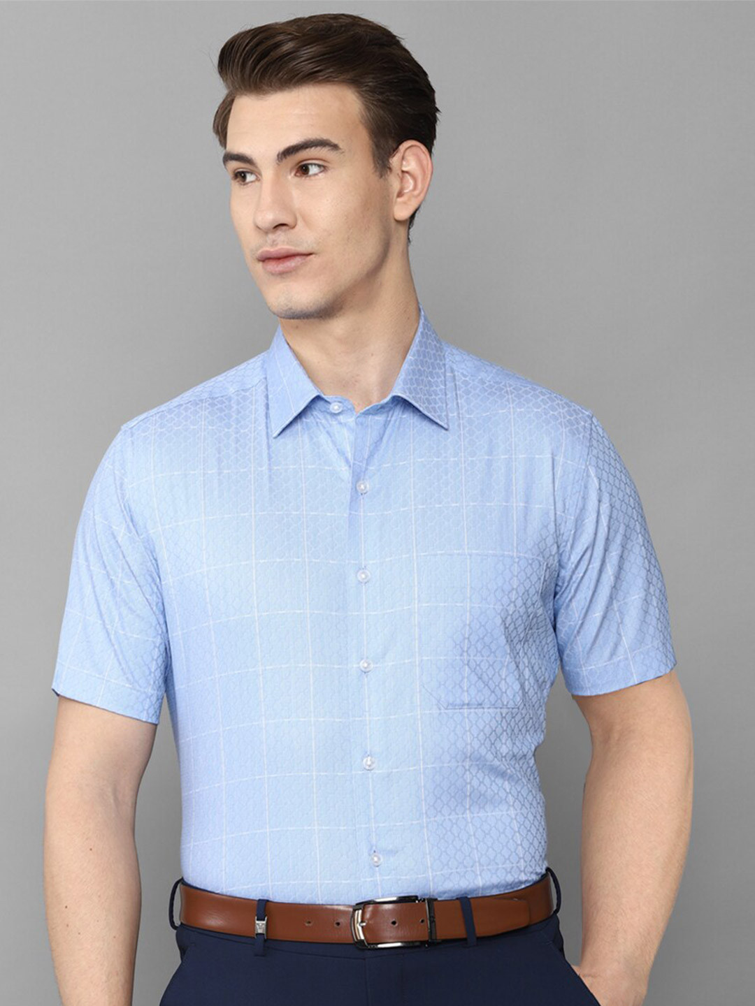 

Louis Philippe Men Blue Slim Fit Grid Tattersall Checks Checked Casual Shirt
