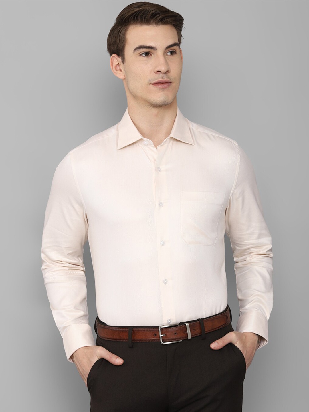 

Louis Philippe Men Cream-Coloured Pure Cotton Formal Shirt