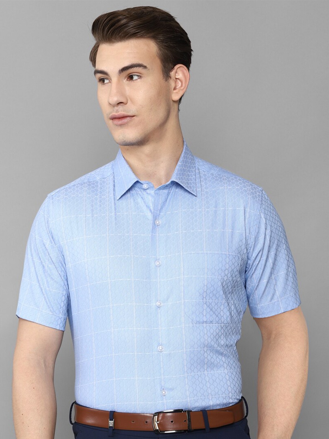 

Louis Philippe Men Blue Slim Fit Checked Formal Shirt