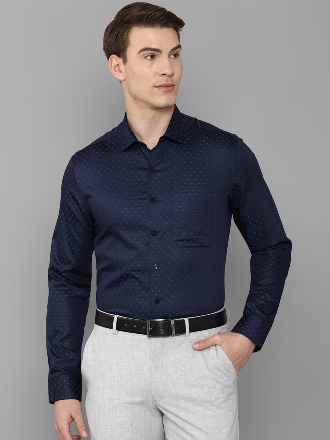 

Louis Philippe Men Navy Blue Slim Fit Printed Formal Shirt
