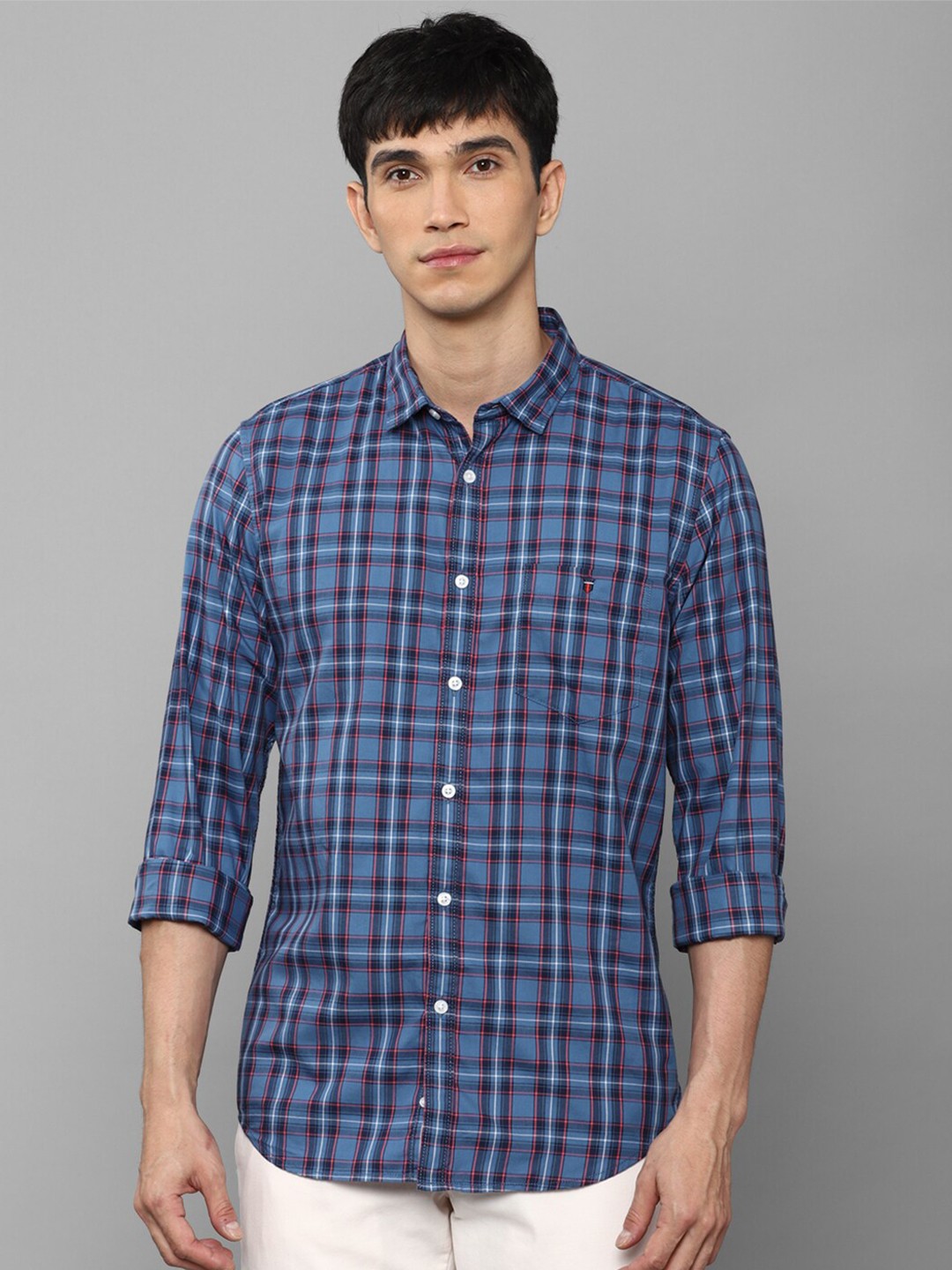 

Louis Philippe Jeans Men Blue Slim Fit Tartan Checks Checked Casual Shirt