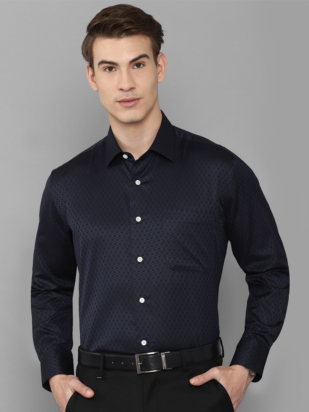 

Luxure by Louis Philippe Men Navy Blue Printed Formal Shirt