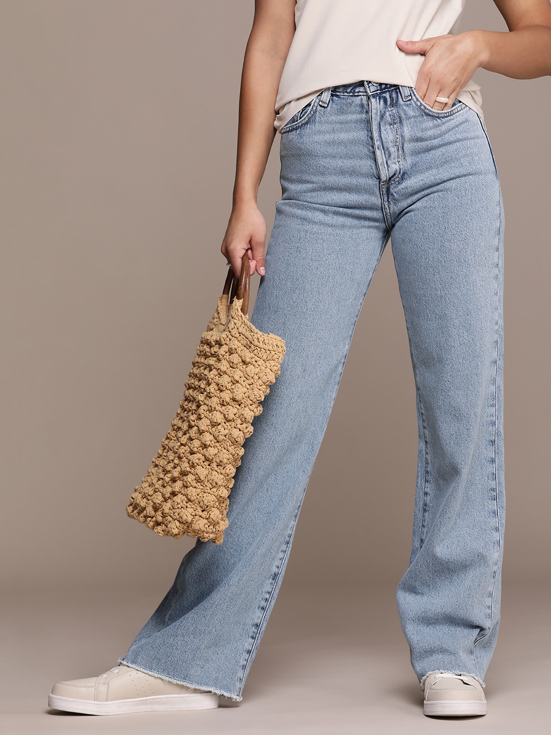 

MANGO Women Sustainable Nora Wide Leg Heavy Fade Pure Cotton Jeans, Blue