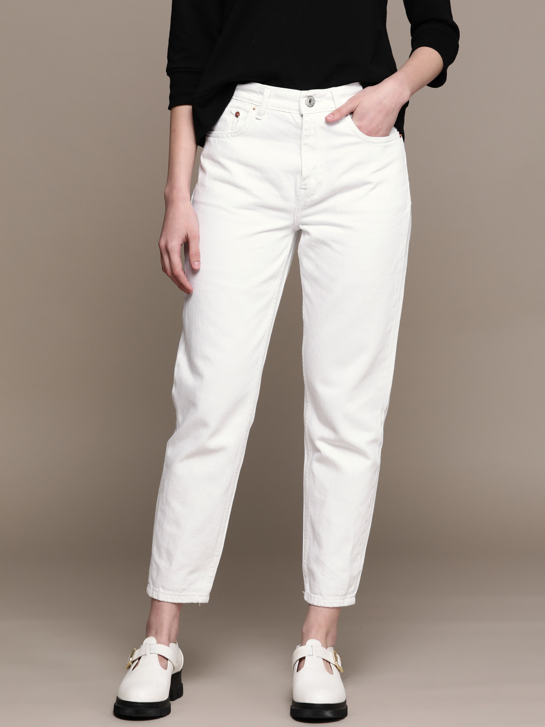

MANGO Women White High-Rise Jeans