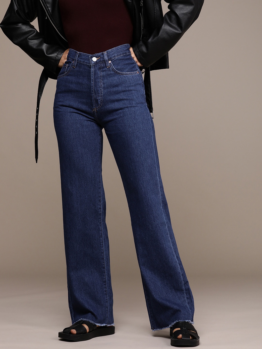 

MANGO Sustainable Pure Cotton Wide Leg High-Rise Jeans, Blue
