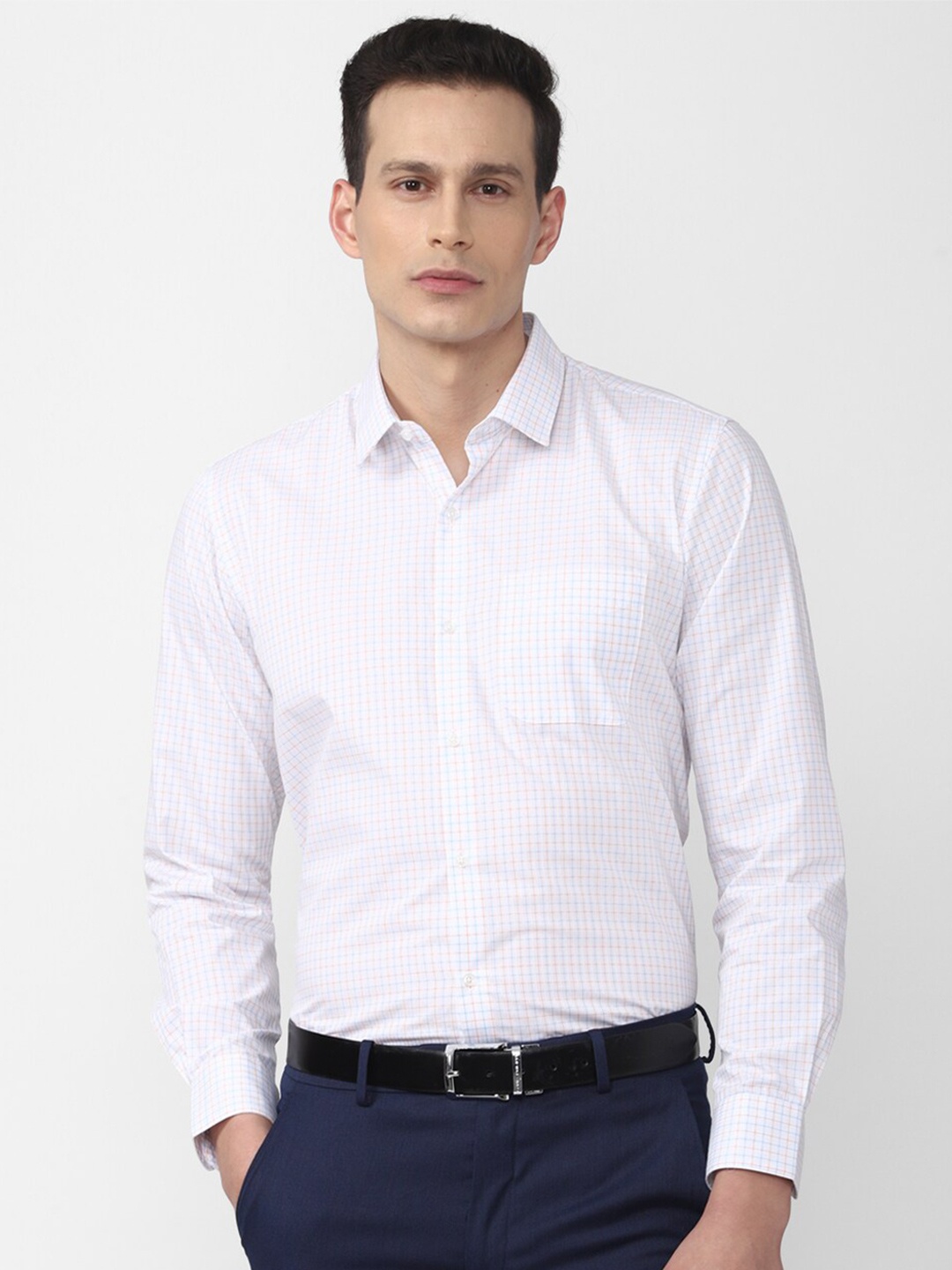 

Peter England Men White Regular Fit Micro Checked Cotton Formal Shirt