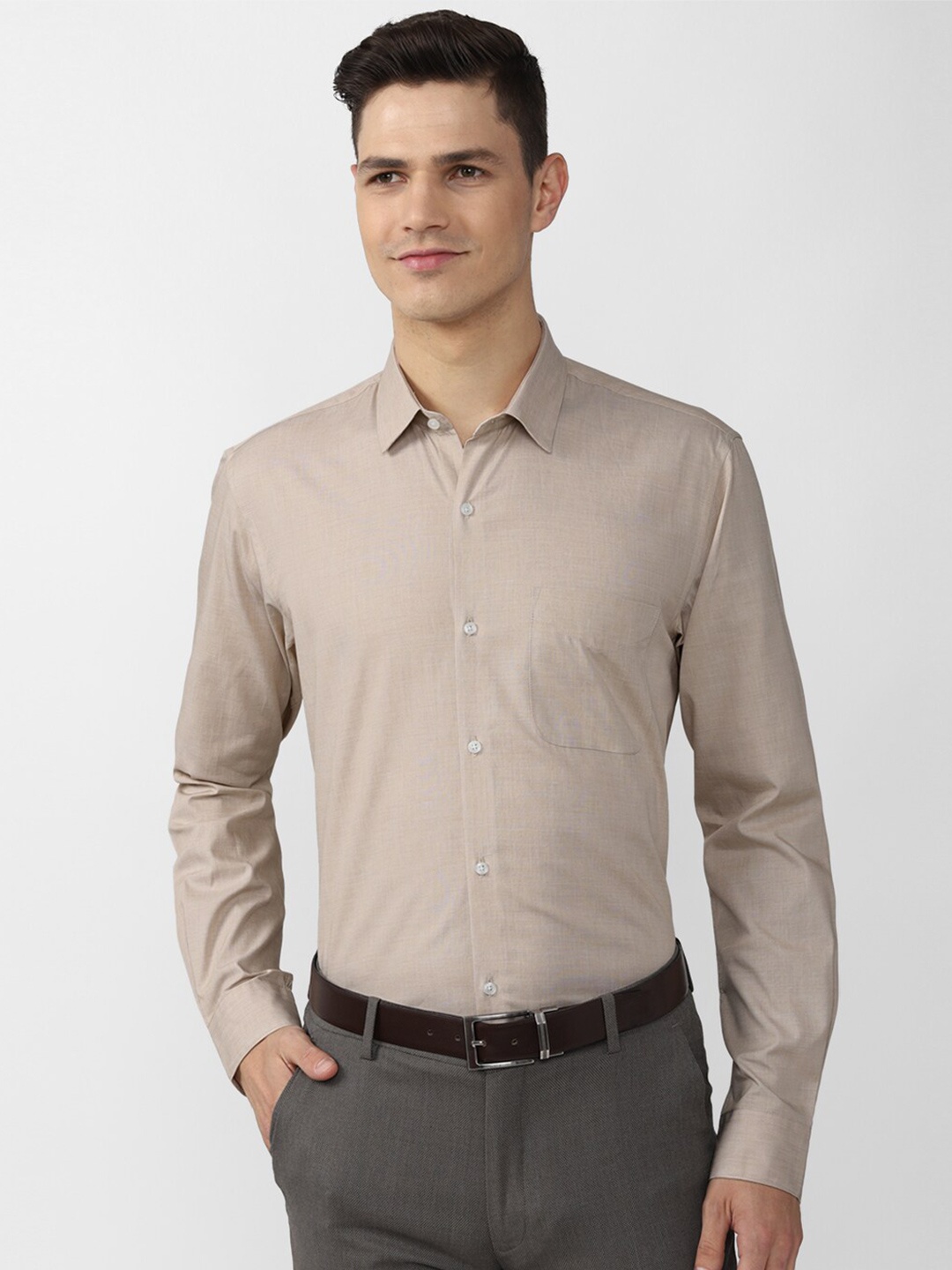 

Peter England Men Beige Cotton Casual Shirt