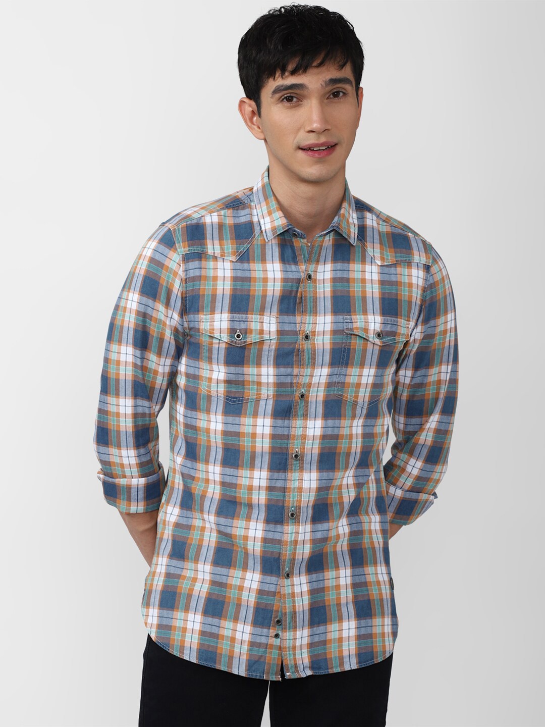 

Peter England Casuals Men Blue Slim Fit Tartan Checks Cotton Casual Shirt