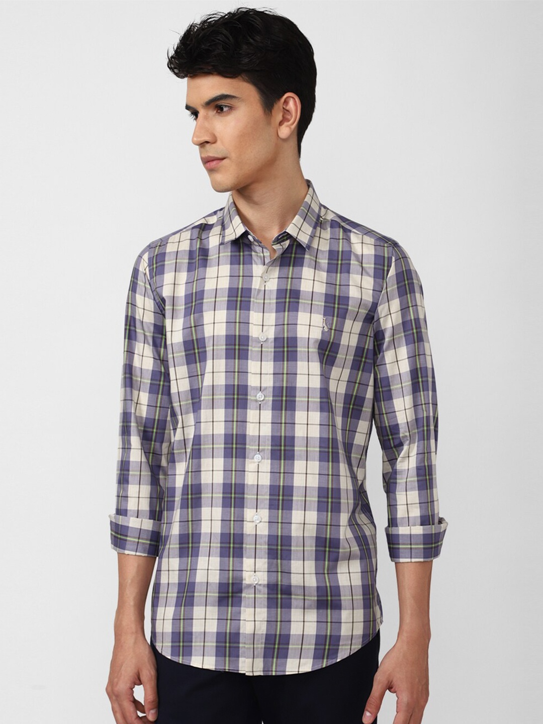 

SIMON CARTER LONDON Men White Slim Fit Checked Cotton Casual Shirt