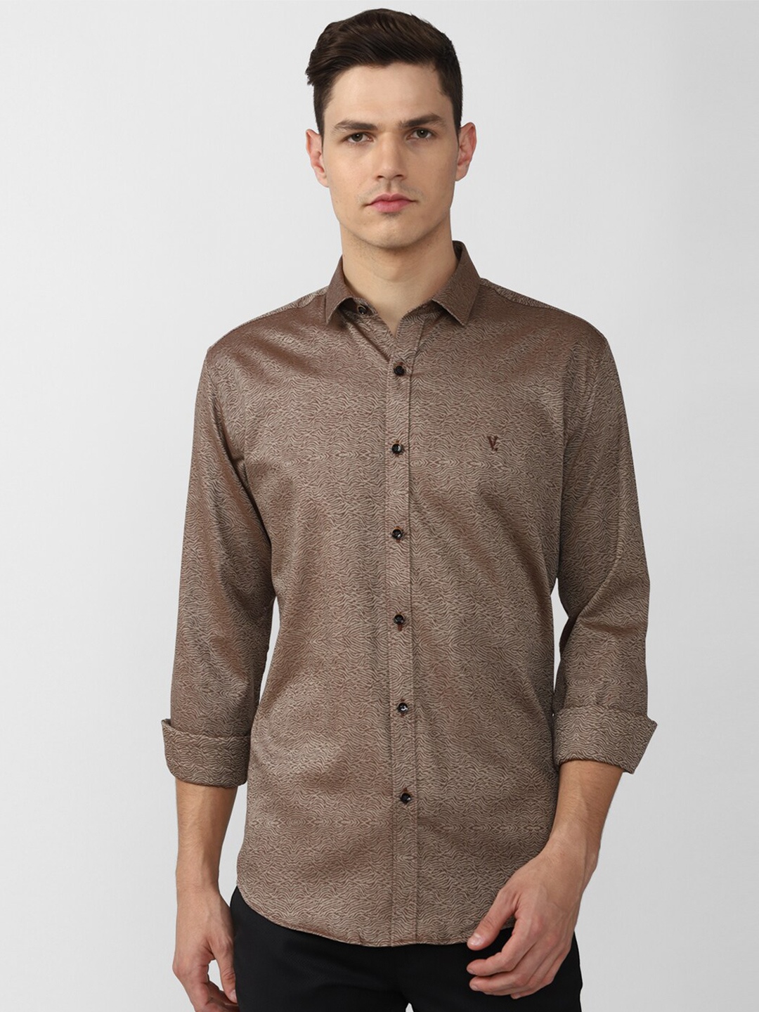 

V Dot Men Brown Slim Fit Printed Cotton Casual Shirt