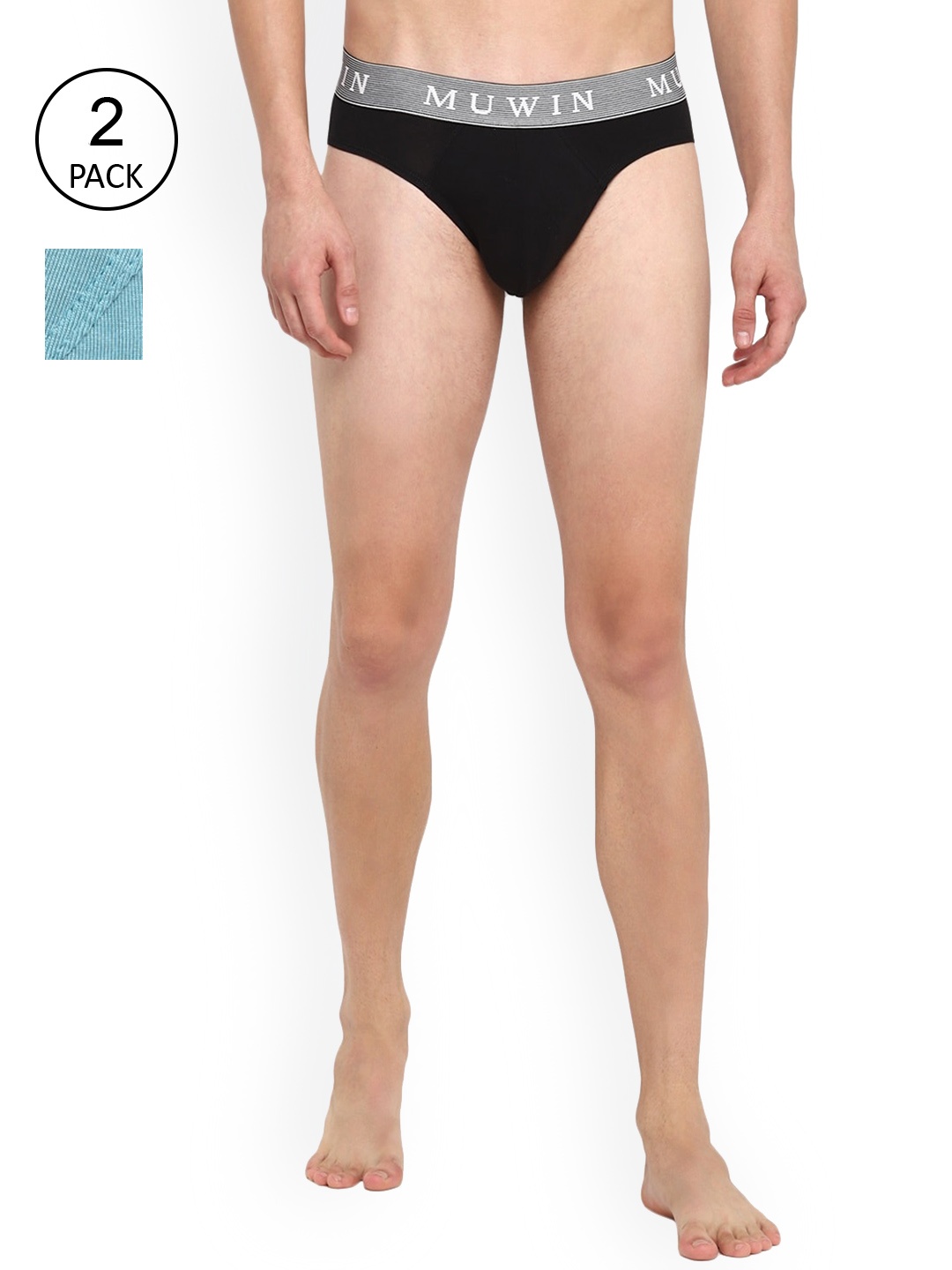 

MUWIN Men Pack Of 2 Blue & Black Basic Briefs, Bronze