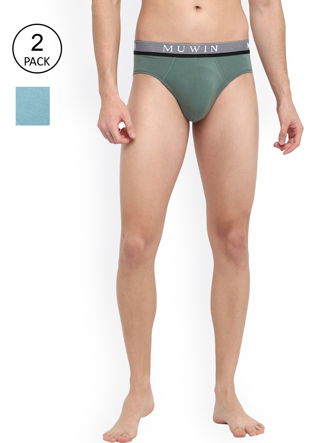 

MUWIN Men Pack Of 2 Solid Basic Briefs, Green