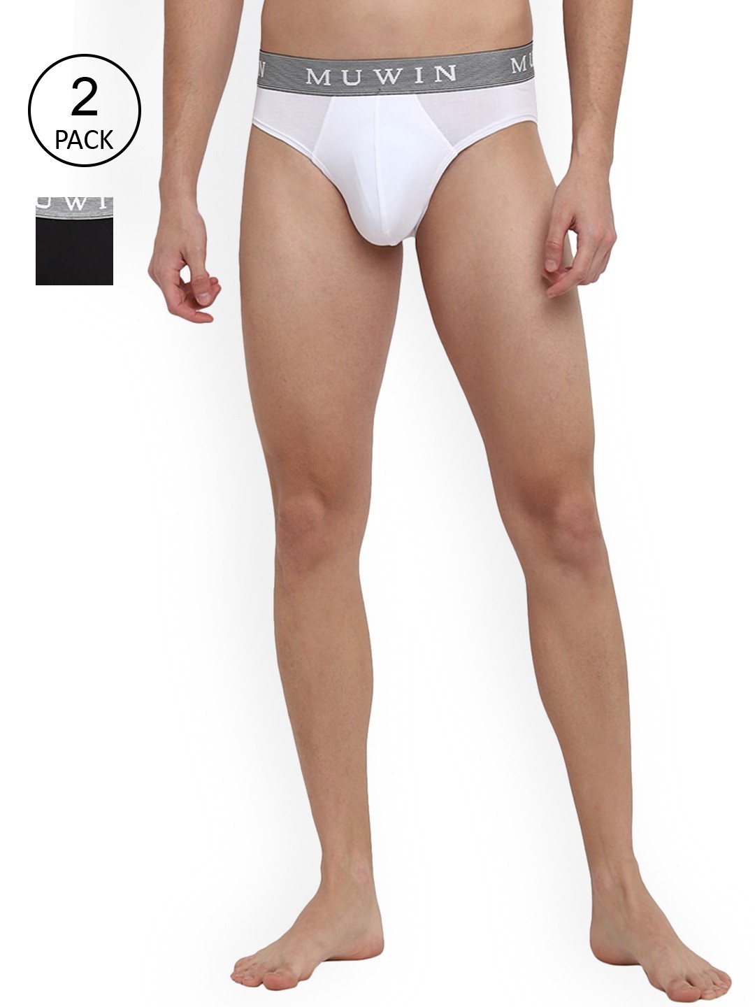 

MUWIN Men Pack Of 2 Black & White Solid Basic Briefs