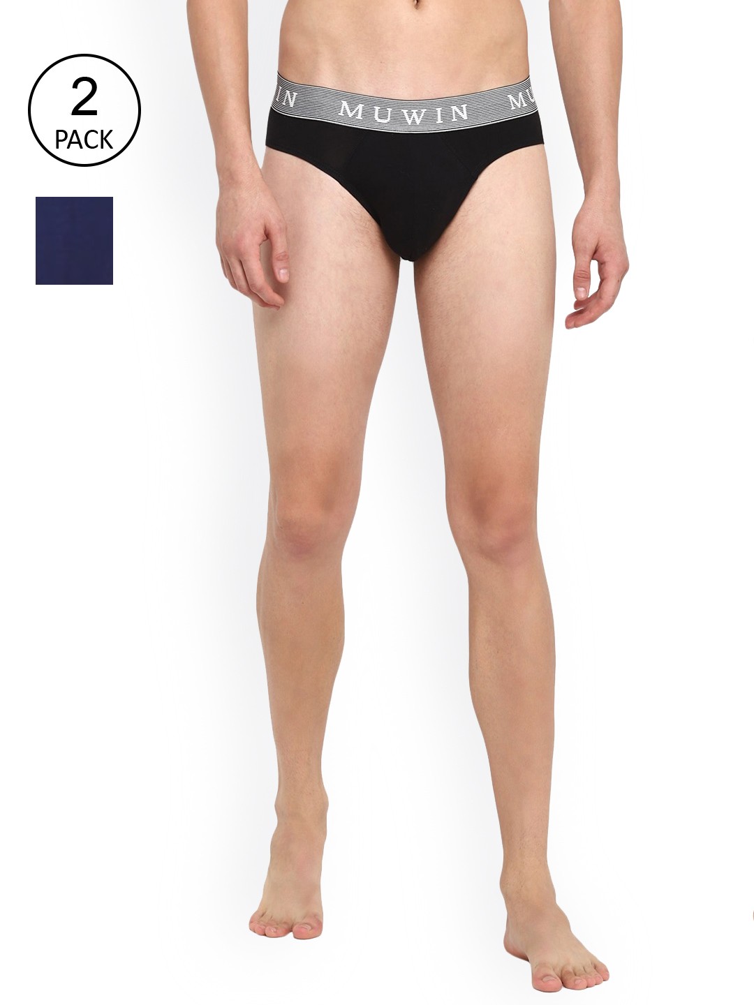 

MUWIN Men Pack of 2 Solid Cotton Basic Briefs, Black
