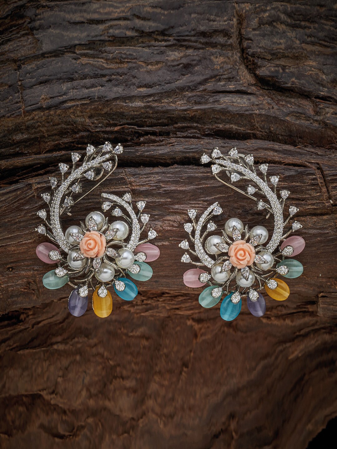 

Kushal's Fashion Jewellery Silver-Toned Floral Ear Cuff Earrings