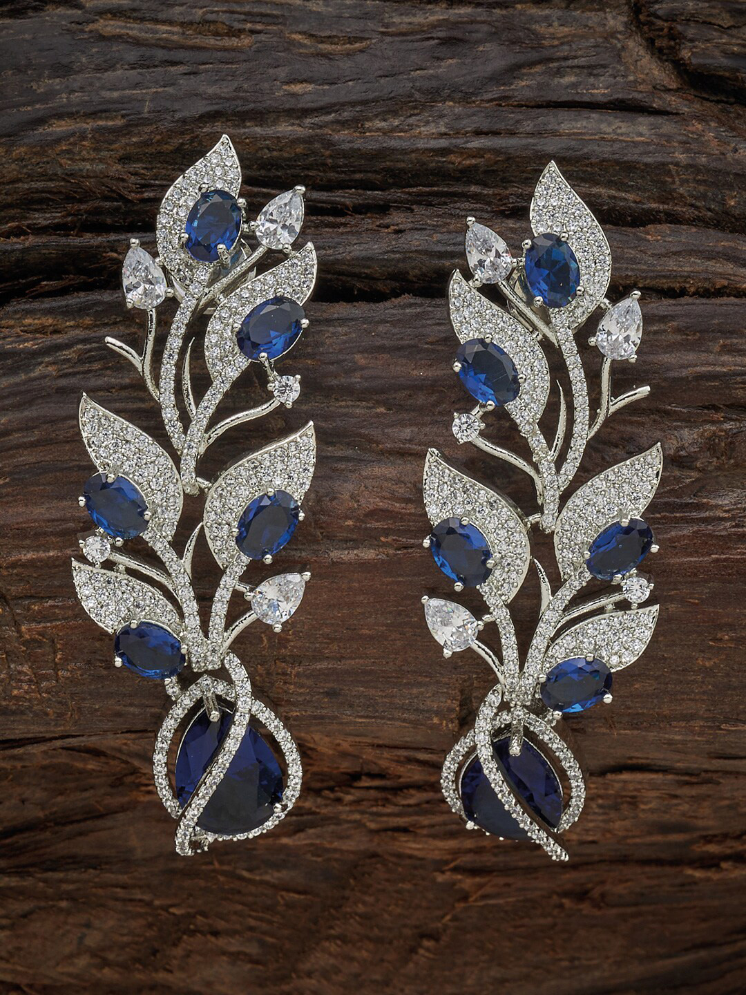 

Kushal's Fashion Jewellery Women Blue Leaf Shaped Drop Earrings