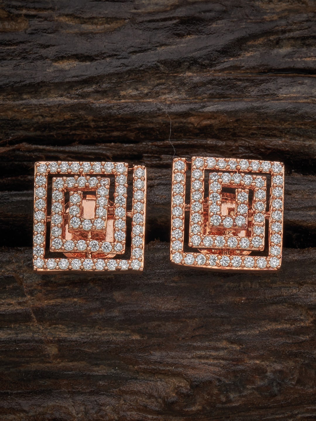 

Kushal's Fashion Jewellery Women Rose Gold Plated & White Square Studs Earrings