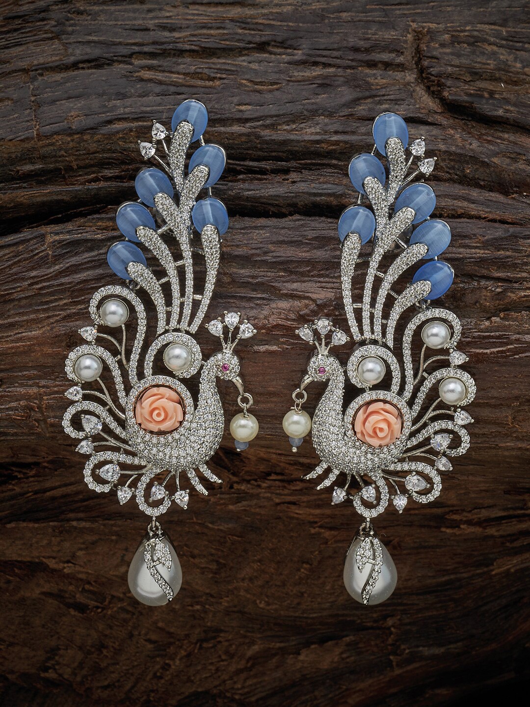 

Kushal's Fashion Jewellery Blue Peacock Shaped Drop Earrings