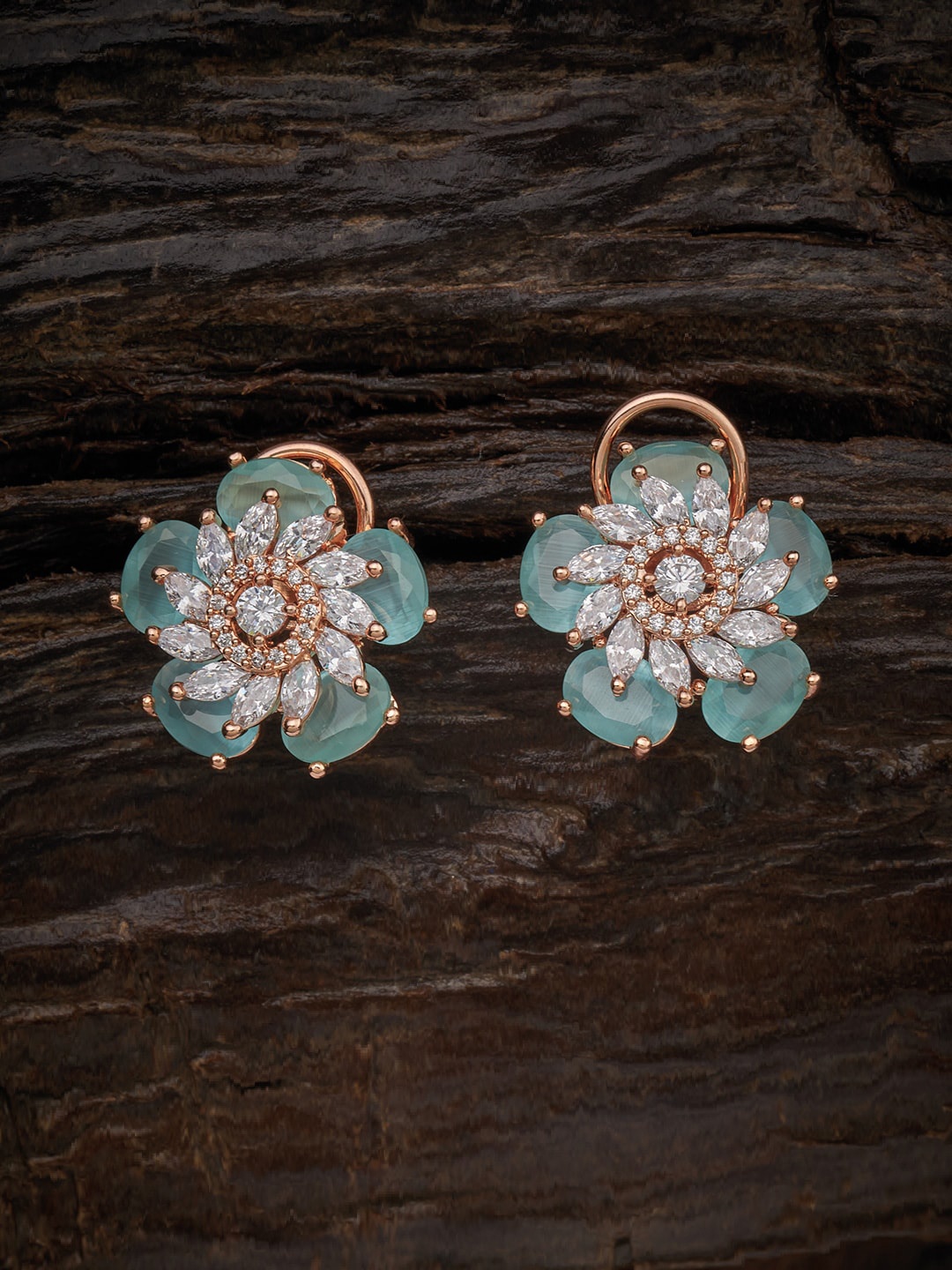 

Kushal's Fashion Jewellery Sea Green & Rose Gold Plated Floral Studs Earrings