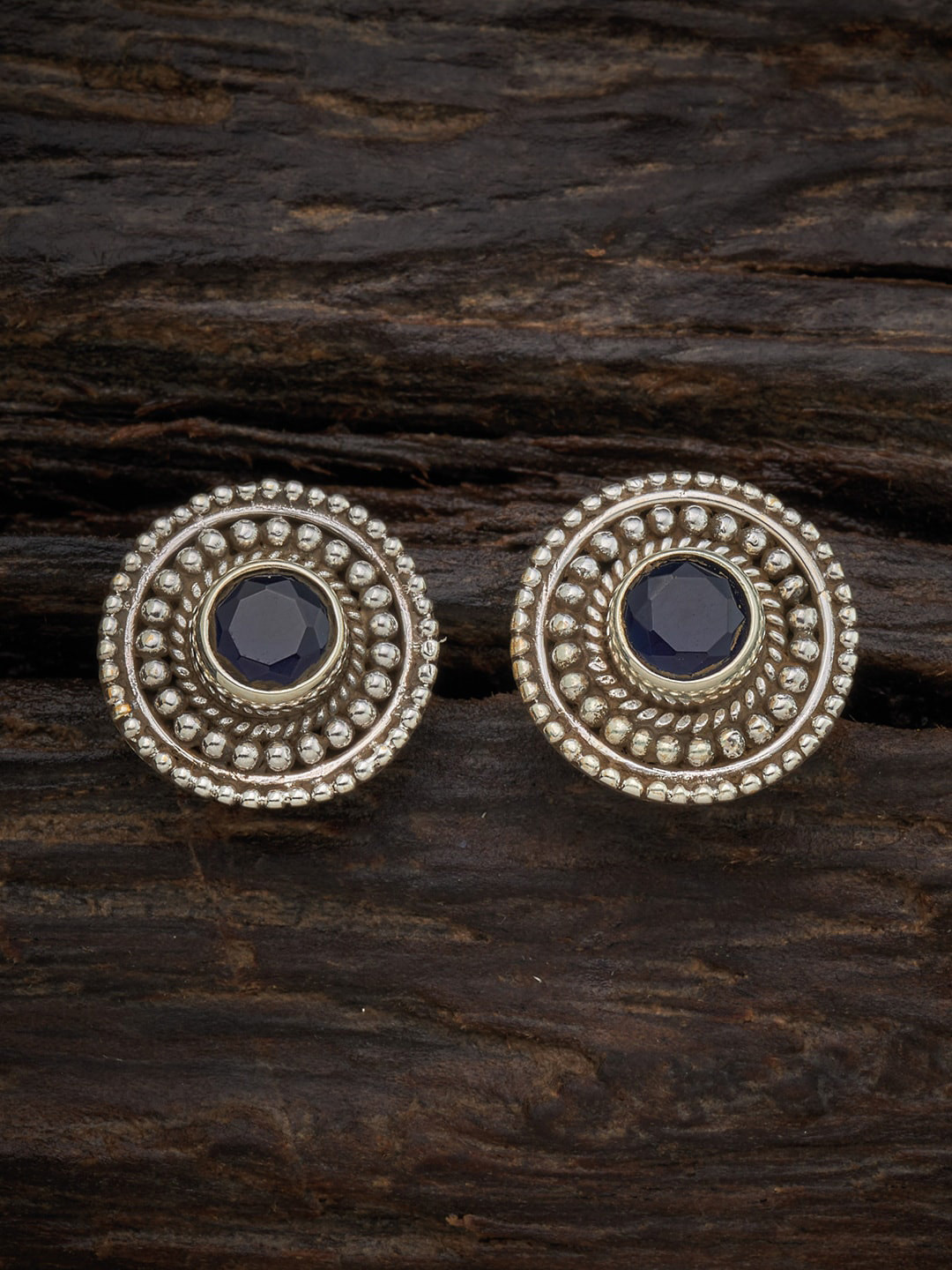 

Kushals Fashion Jewellery Blue 92.5 Silver-Toned Circular Studs Earrings