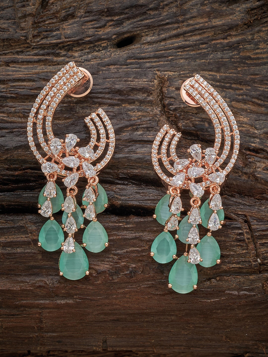 

Kushal's Fashion Jewellery Sea Green & White Rose Gold-Plated Contemporary Drop Earrings