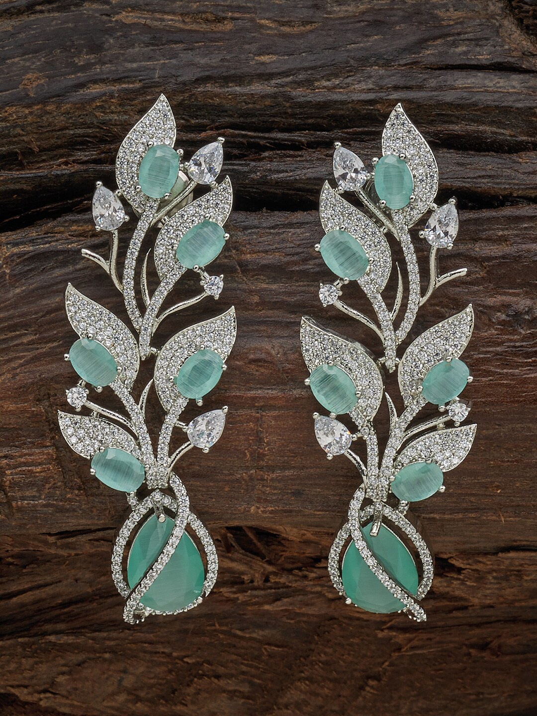 

Kushal's Fashion Jewellery Silver-Toned & Sea Green Leaf Shaped Drop Earrings