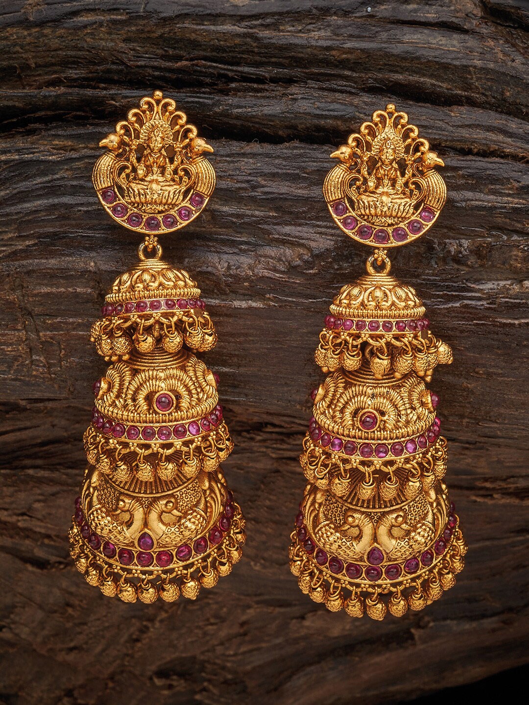 

Kushal's Fashion Jewellery Red & Gold Dome Shaped Jhumkas Earrings