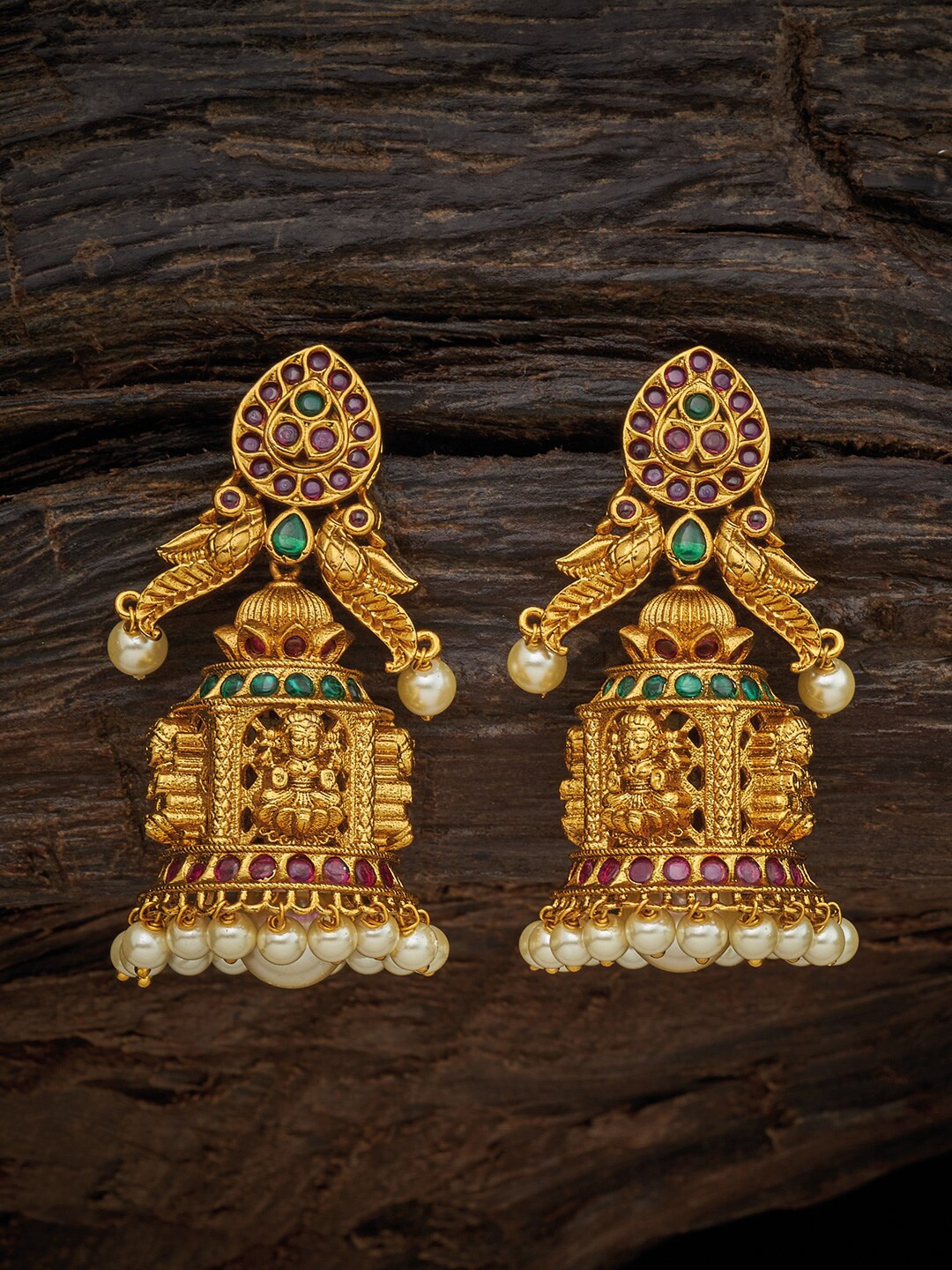 

Kushal's Fashion Jewellery Green Peacock Shaped Jhumkas Earrings